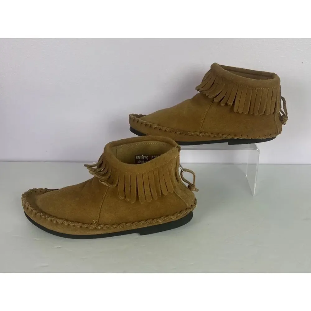 Mini Boden Moccasins Ankle Boots Booties Kid Size EU 33 US 1.5 Tan Fringe Unisex